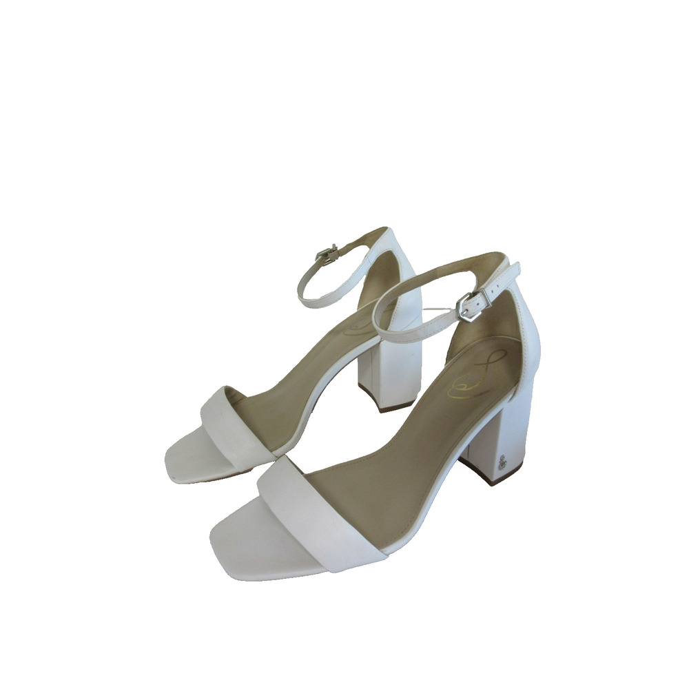 SAM EDELMAN White Leather 9 M Open Toe Ankle Strap Block Heels